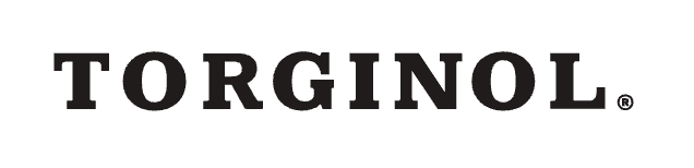 A black and white logo for torginol on a white background.