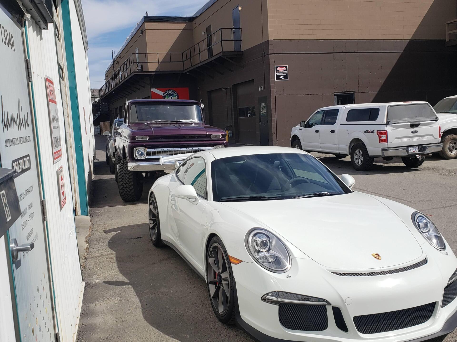 Cars Park Outside Kamshine Shop — Kamloops, BC — Kamshine Automotive Detailing Ltd.