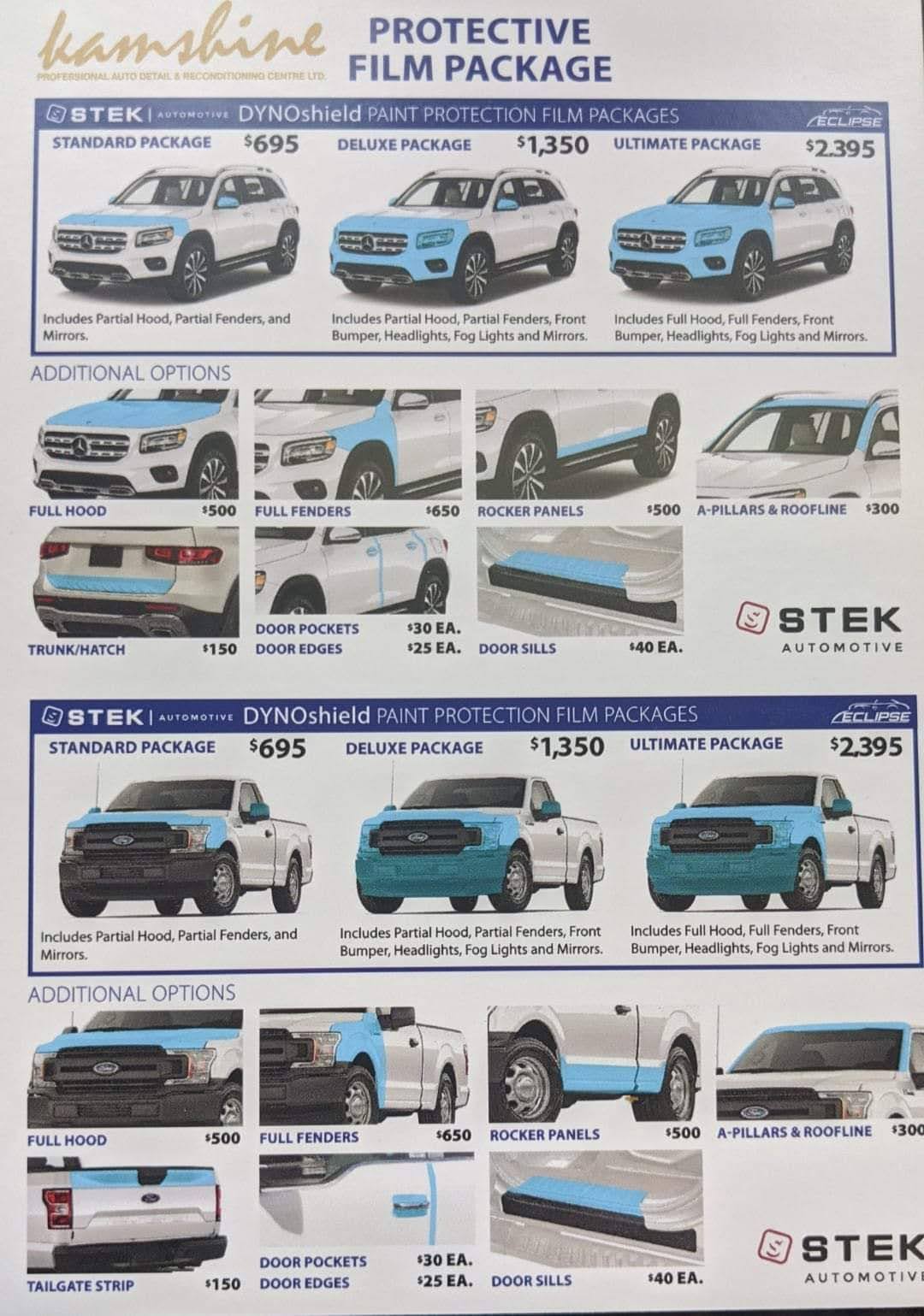 Car Service Price Chart — Kamloops, BC — Kamshine Automotive Detailing Ltd.