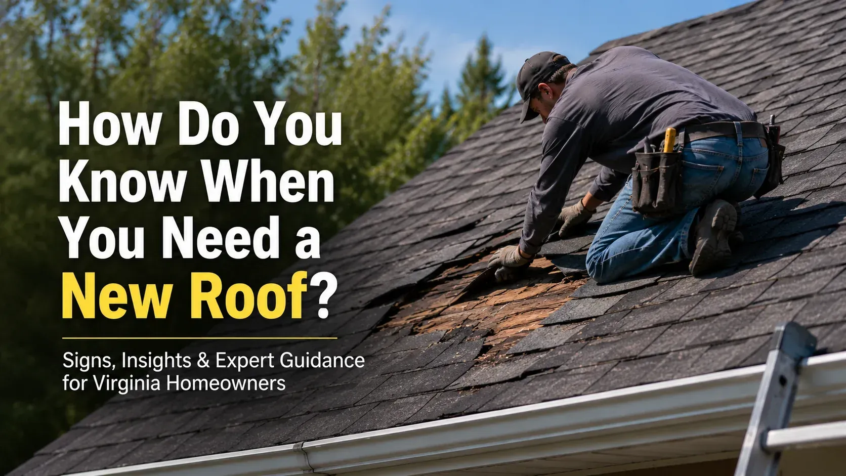 A roofer repairing a house roof, providing visual context for figuring out when do you need a new roof.