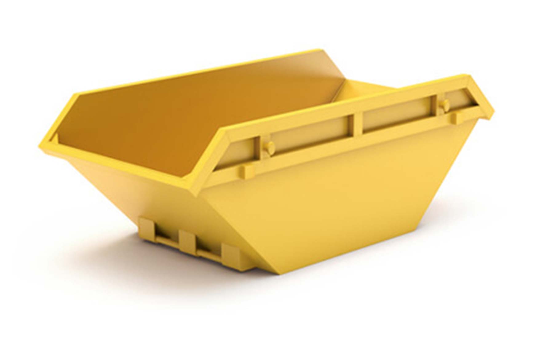 a yellow dumpster is sitting on a white surface