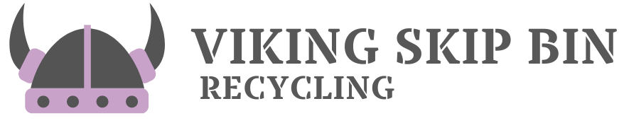 a logo for viking skip bin recycling with a viking helmet