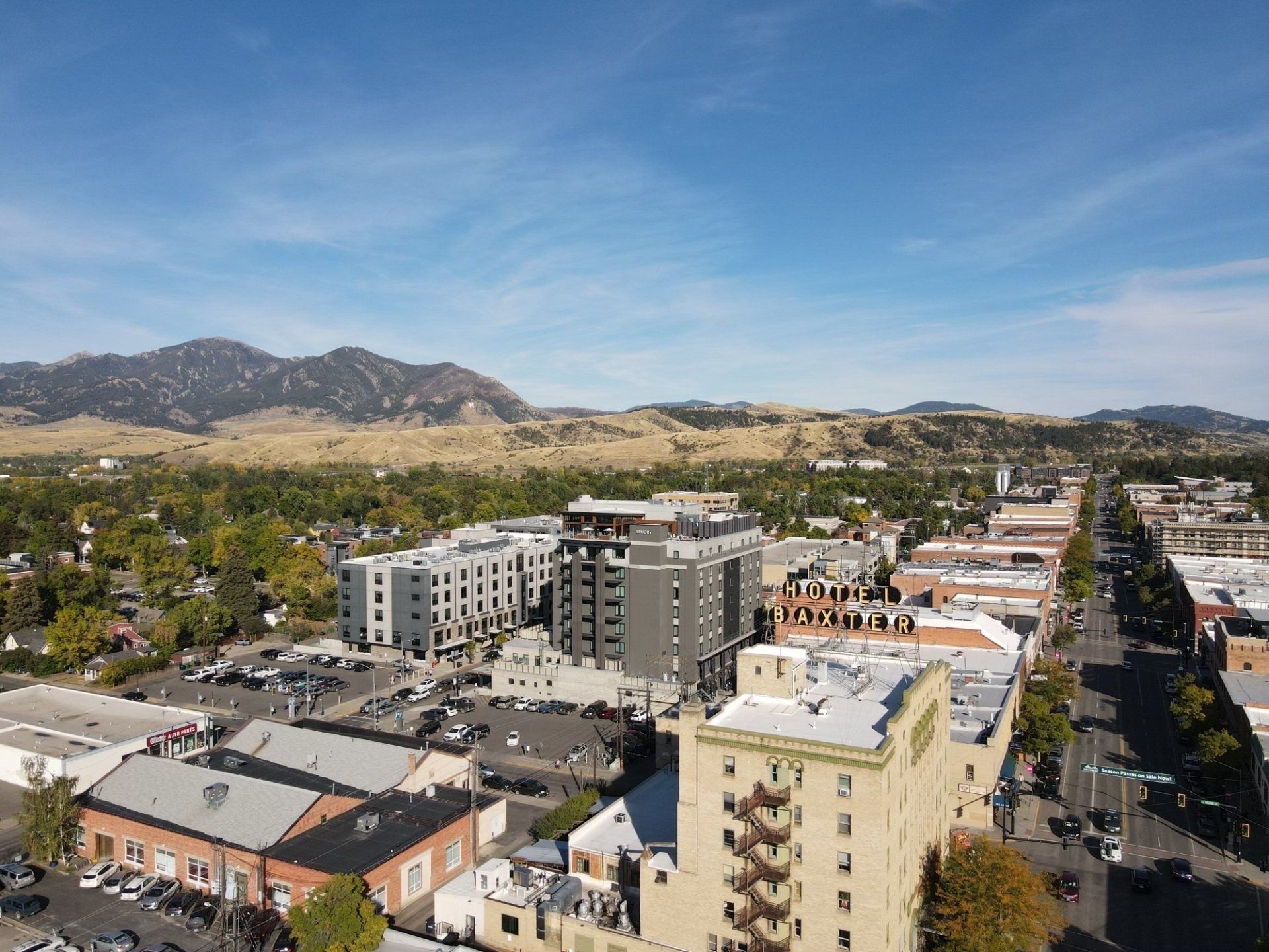 a high shot with a view of ,most of downtown Bozeman
