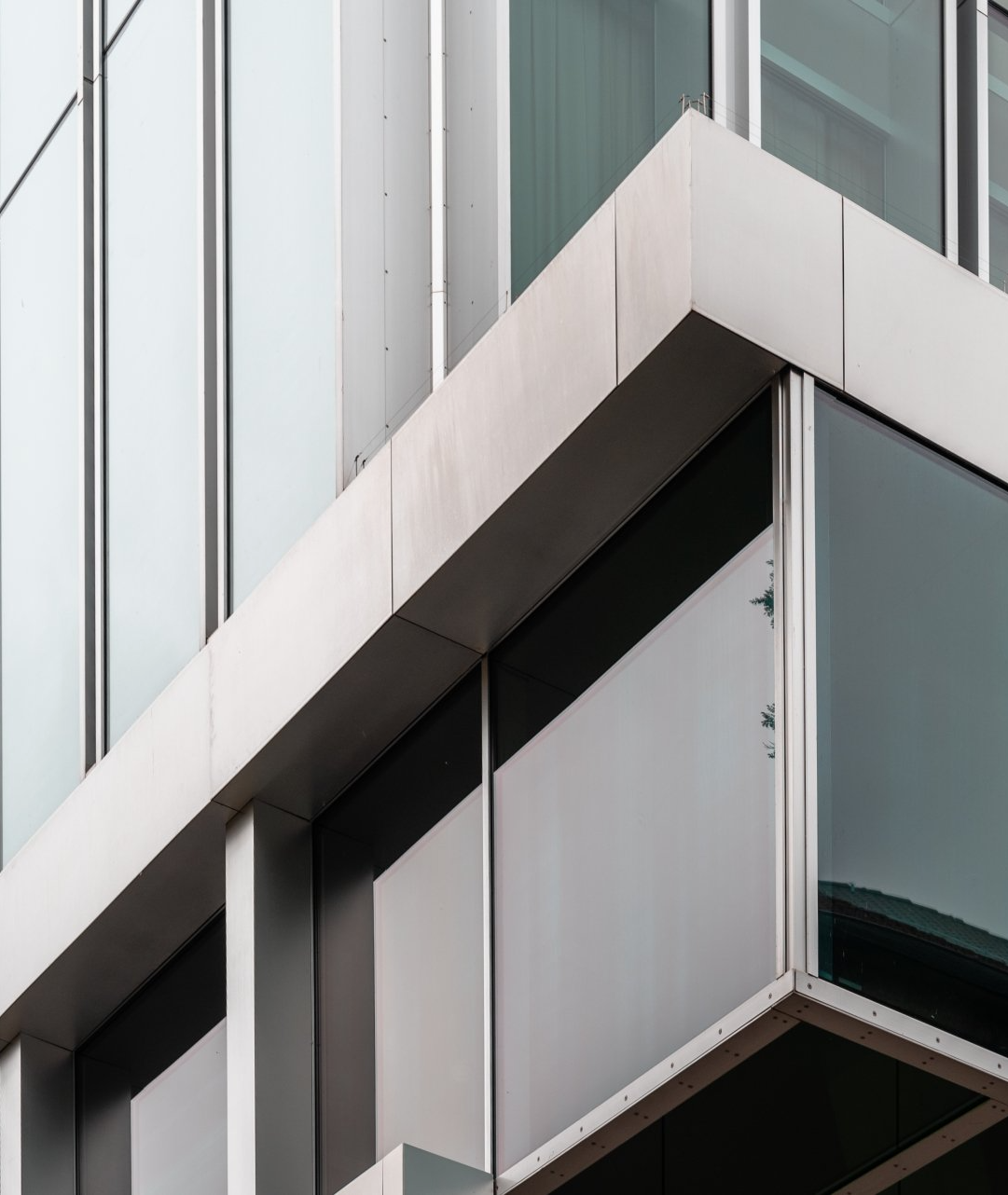 glass facade on a modern aluminum window frame at a commercial building