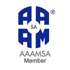 AAAMSA Member logo: blue, stylized letters 