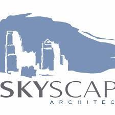 Logo: White skyline silhouette over a light blue cloud shape. 