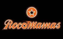 RocoMamas logo: Orange cursive text with star accents and a star emblem, on black background.