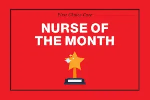 A red background with the words nurse of the month on it