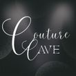 White “Couture Cave” script on a dark smoky background with soft light spots