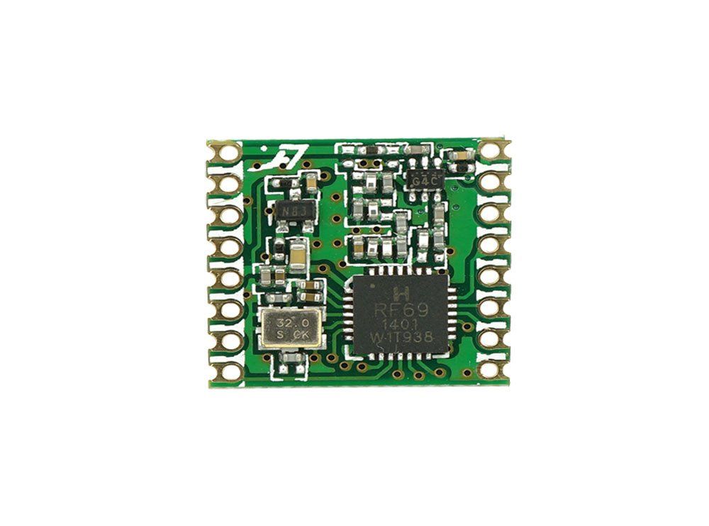 The RFM69HCW is a transceiver module capable of operation over a wide frequency range, including the 315,433,868 and 915MHz license-free ISM (Industry Scientific and Medical) frequency bands. All major RF communication parameters are programmable and most of them can be dynamically set. The RFM69HCW offers the unique advantage of programmable narrow-band and wide- band communication modes.