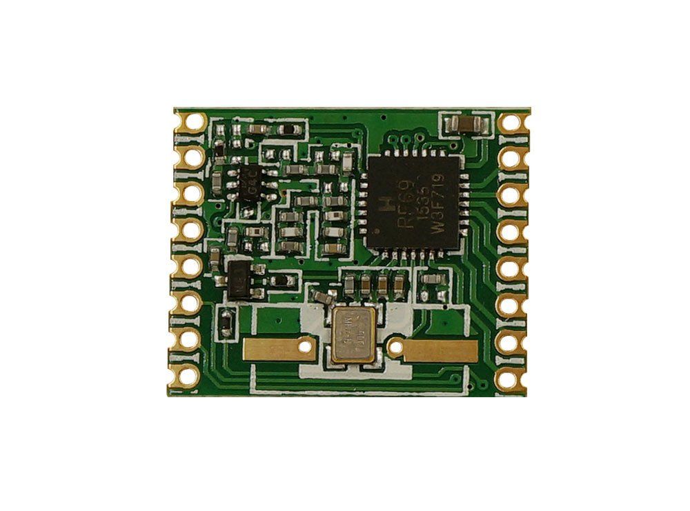 The RFM69HW is a low cost low power long range highly integrated wireless RF Sub-ghz transceiver module capable of operation over a wide frequency range, including the 433, 868 and 915 MHz license-free ISM (Industry Scientific and Medical) frequency bands. Its highly integrated architecture allows for a minimum of external components whilst maintaining maximum design flexibility.