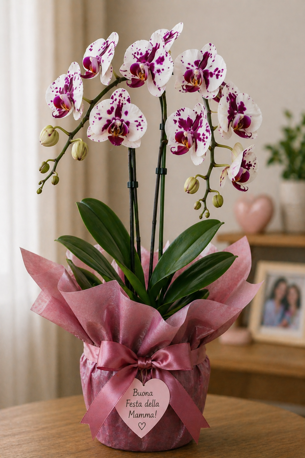 Un gruppo di orchidee falena bianche con il centro giallo su uno sfondo blu scuro.