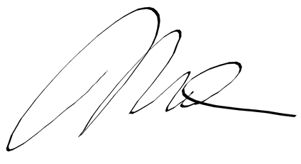 A close up of a signature on a white background.