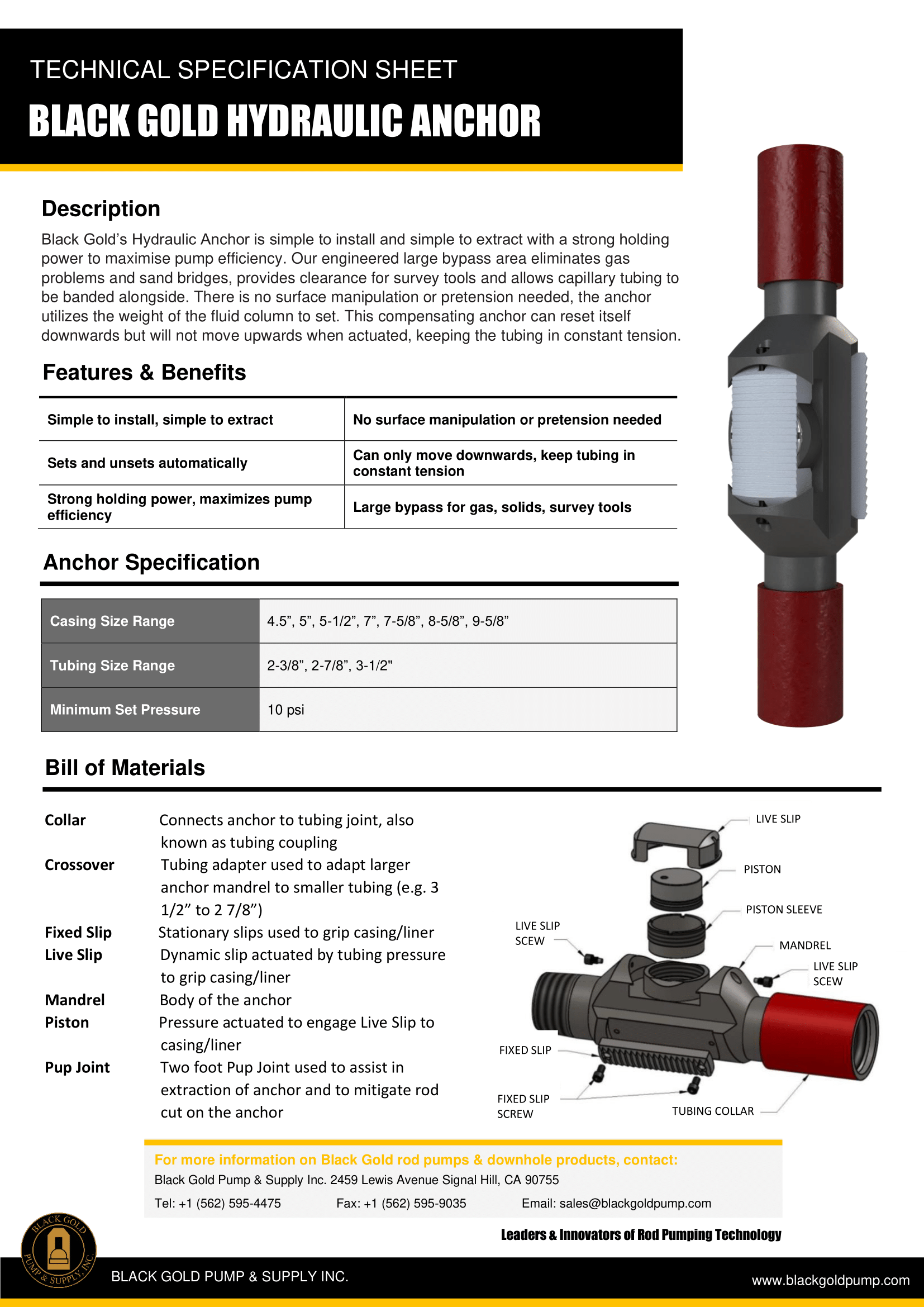 Hydraulic Anchors Lubbock, TX Mesquite Oil Tools Inc.