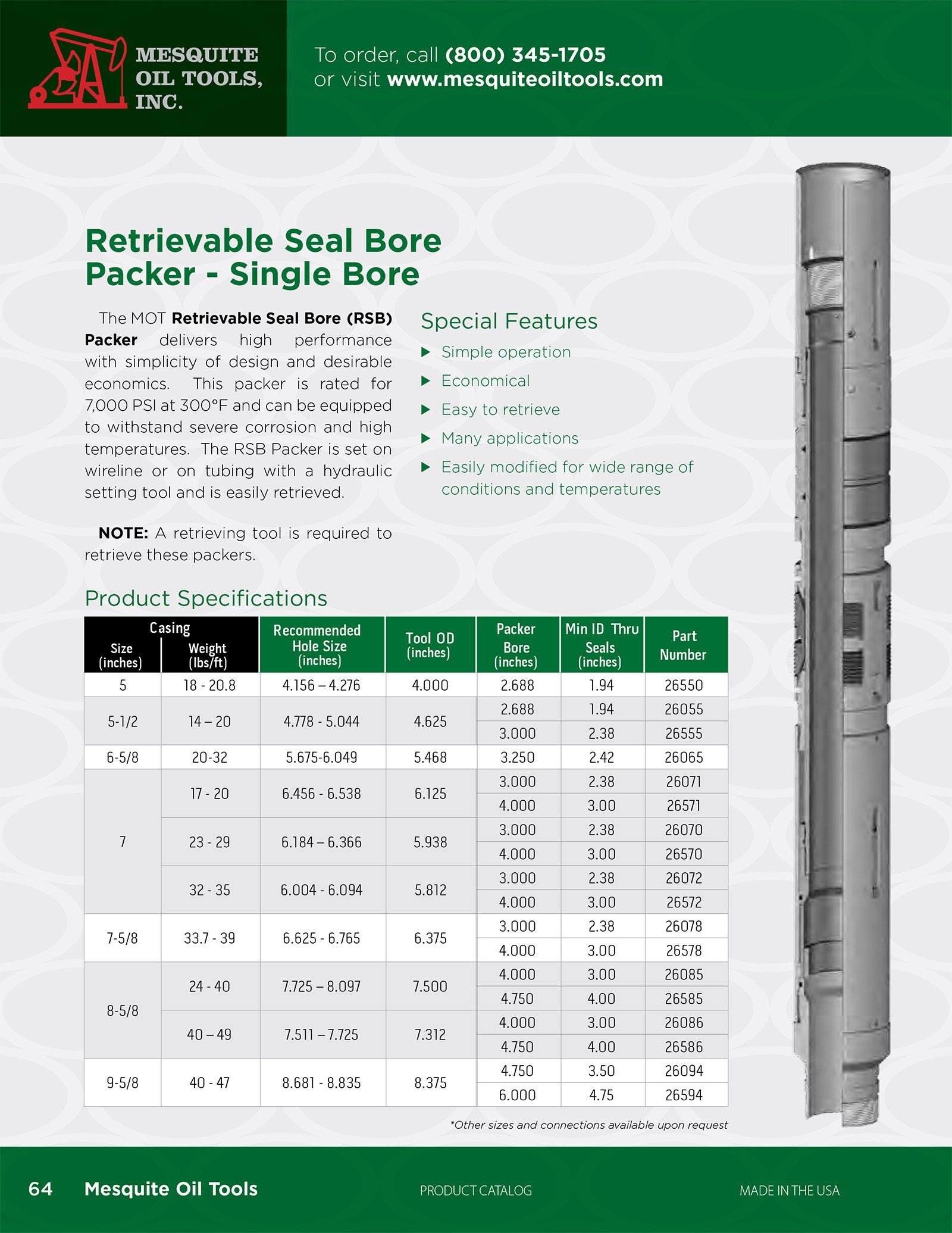 Retrievable Seal Bore Packer - Single Bore Information