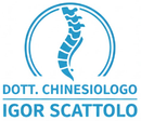 Blue logo: spinal column inside a circle, text 