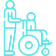 Turquoise accessibility icon showing a standing person helping a person in a wheelchair