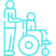 Turquoise accessibility icon showing a standing person helping a person in a wheelchair