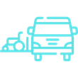 Light blue outline of a bus and a small scooter side by side