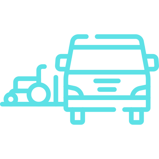 Light blue outline of a bus and a small scooter side by side