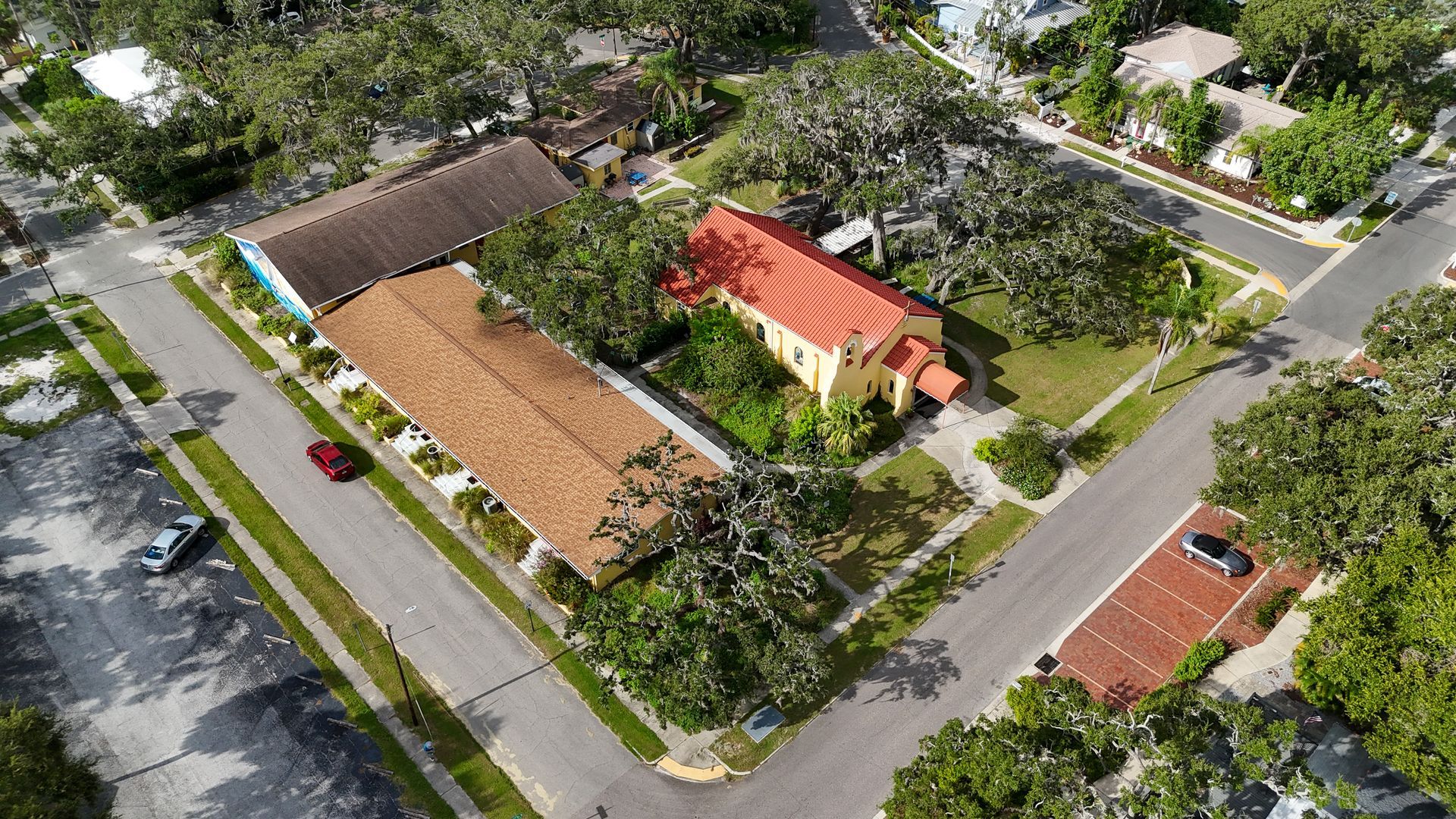 An aerial view of the entire First Presbyterian Church campus