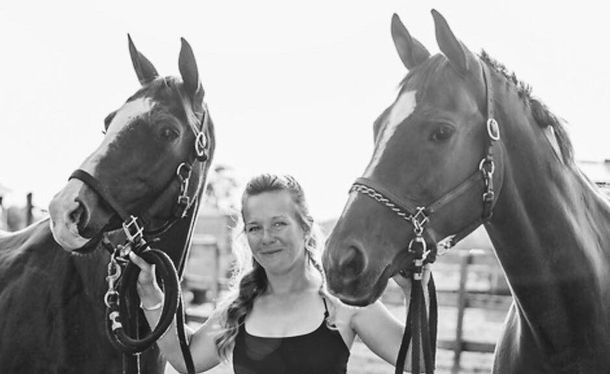 Ashley with two of her horses at Kings Meadow Equestrian Centre