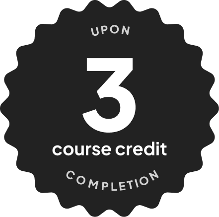 Blue badge with text: 