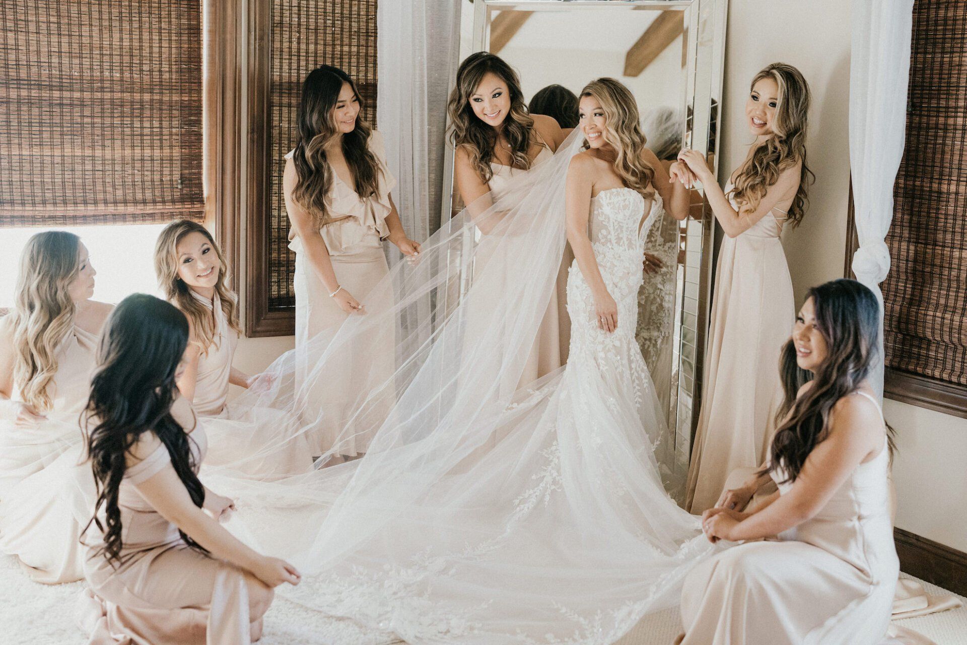 Bride and Bridesmaids Getting Ready for Ceremony at Lakeview Estates