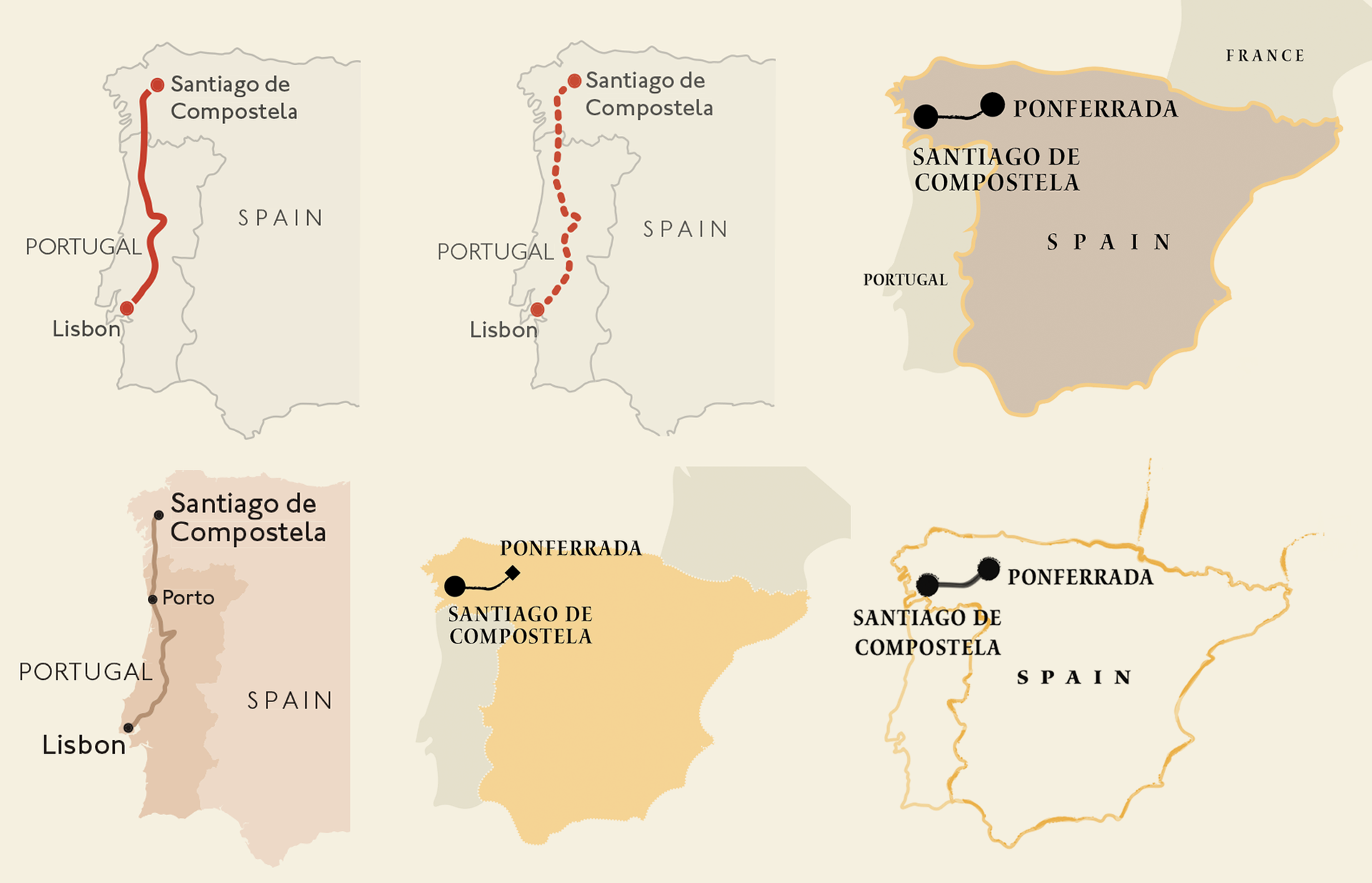 Initial locator map ideas for DK's Walking the Camino de Santiago guidebook