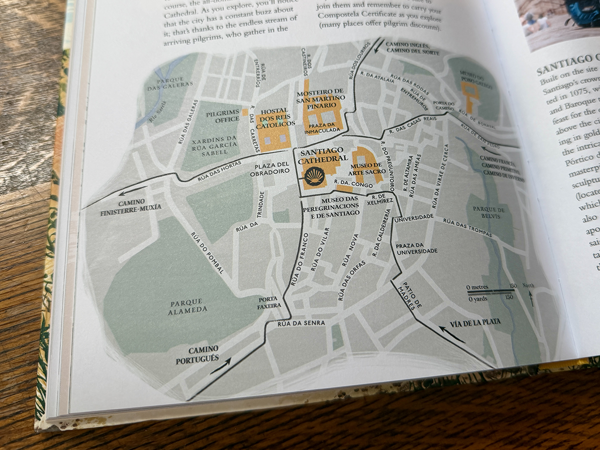 The city map included in the Camino de Santiago guidebook published by DK