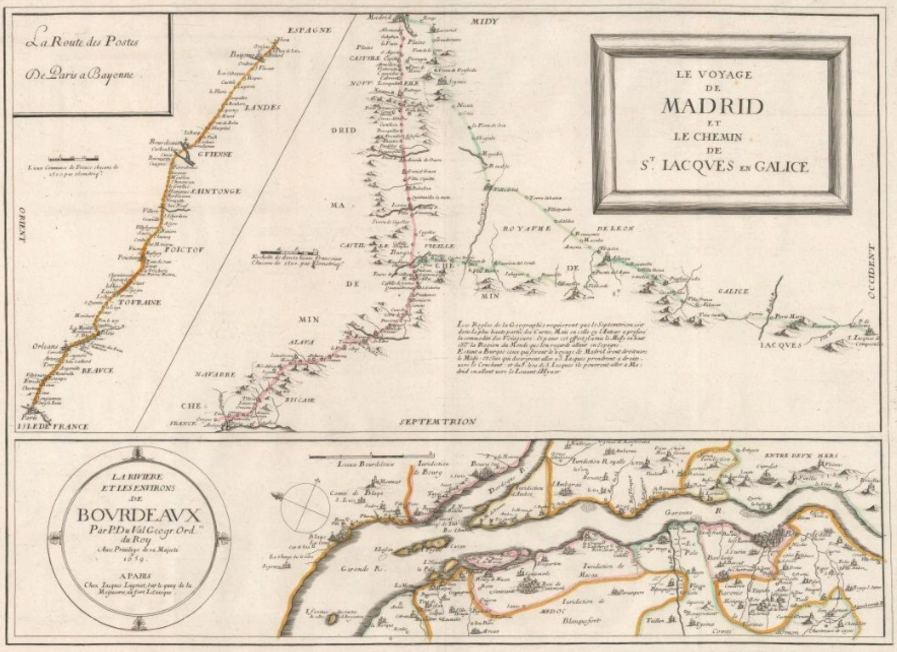 One of the first maps of the Camino de Santiago from 1659. Used as an early starting point for the DK Camino de Santiago book's maps.