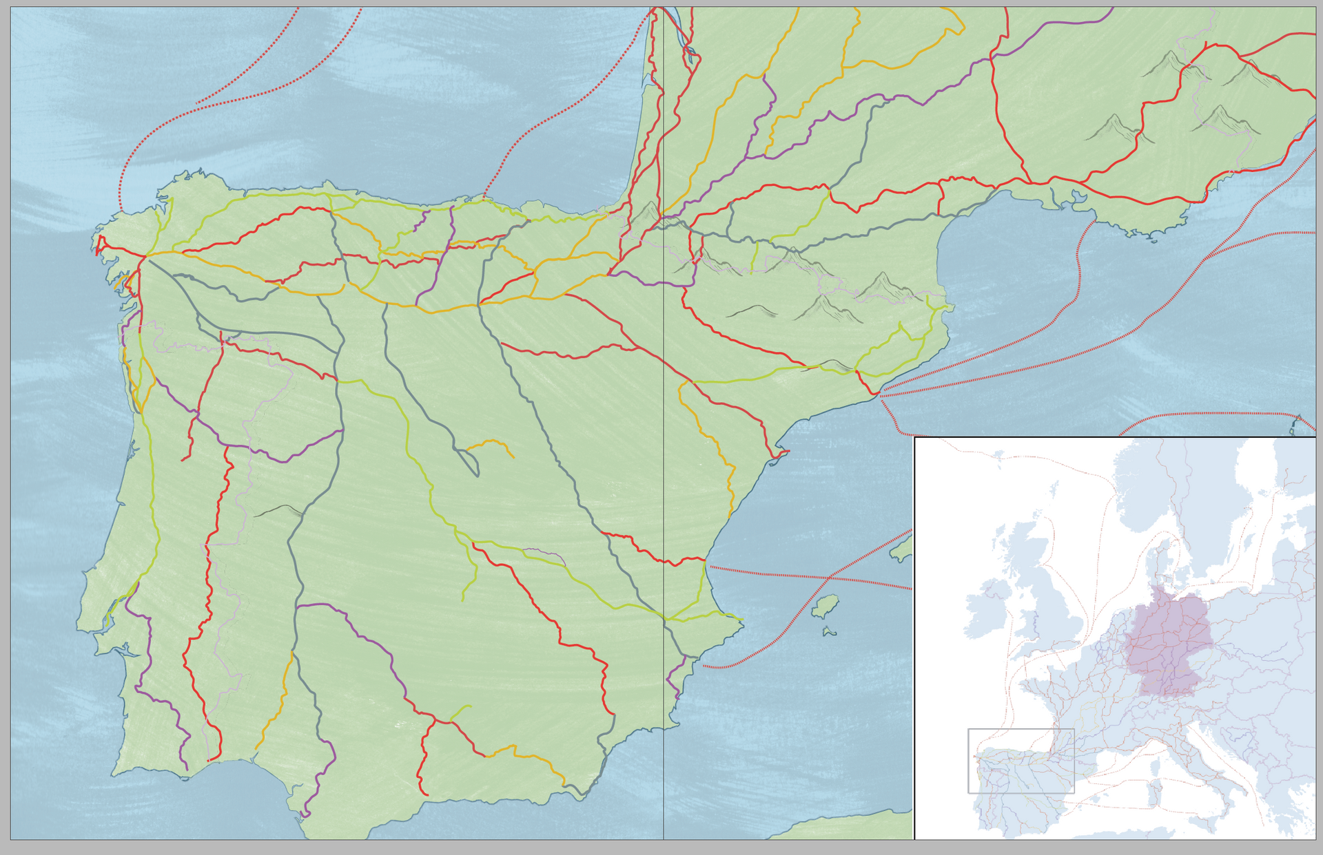 Initial map plans for Walking the Camino de Santiago's opening map. Double Page