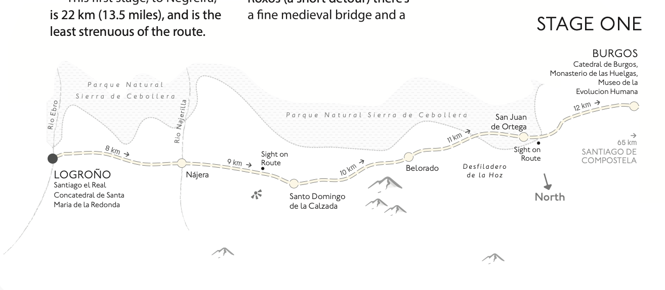 A very early map test for DKs walking the Camino de Santiago book
