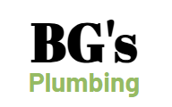 The logo for bg 's plumbing is black and green.