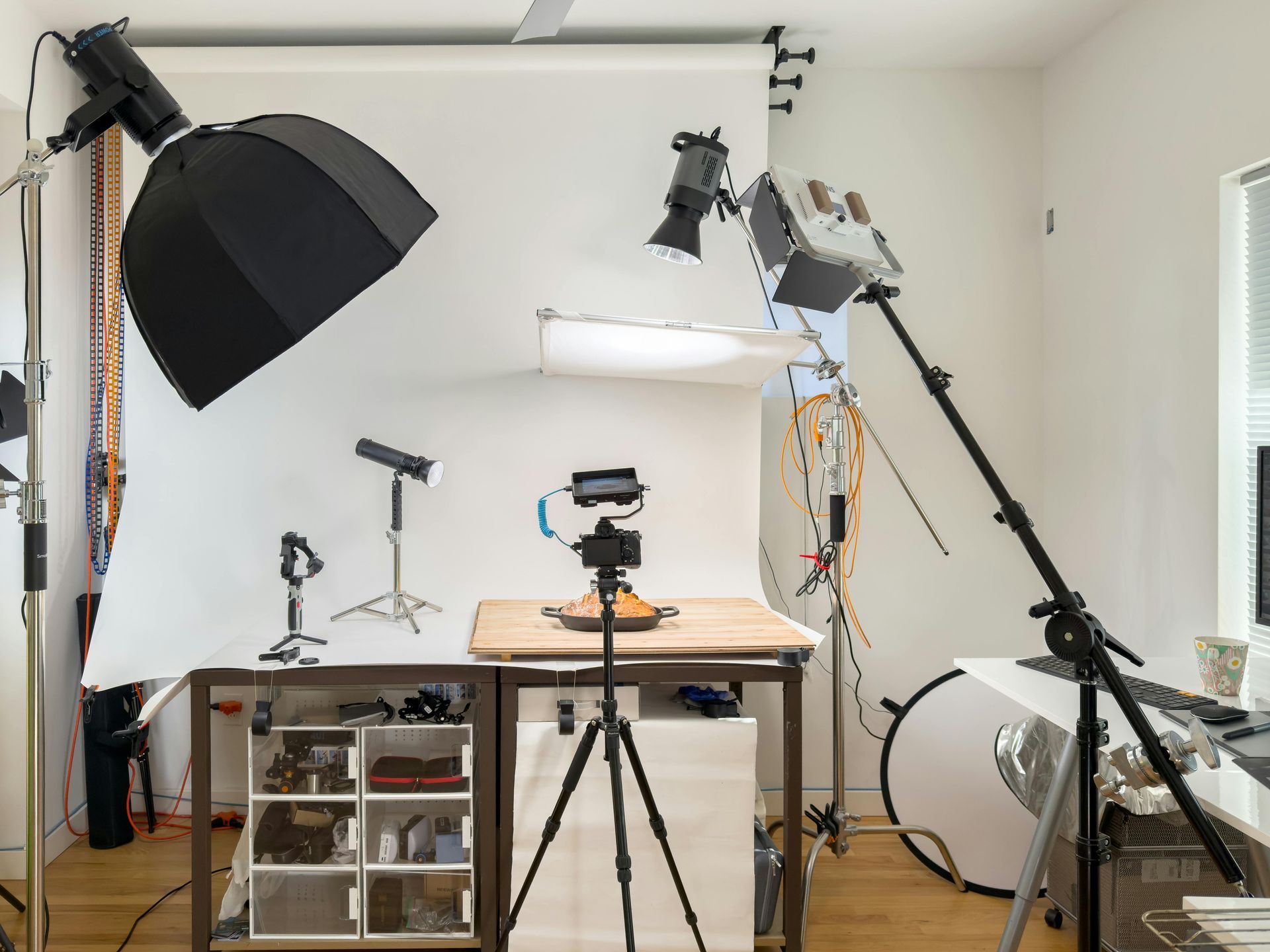 Camera and lighting setup in studio for commercial photo and video production — Hermoso Creations marketing agency DFW.