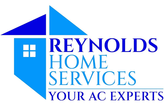 Logo for Reynolds Home Services. Blue house outline with