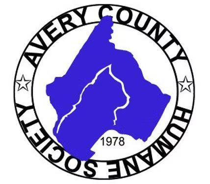 Logo of the Avery County Humane Society: a blue map of Avery County inside a circular border with text and the year 1978.