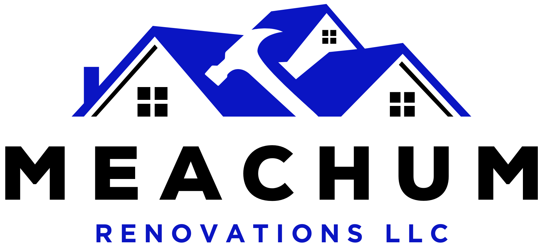 A blue and black logo for meachum renovations llc.