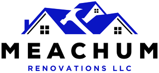 A blue and black logo for meachum renovations llc.