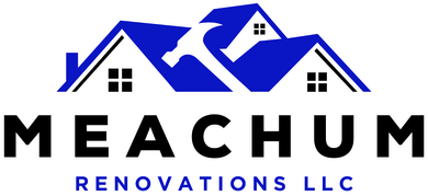 A blue and black logo for meachum renovations llc.