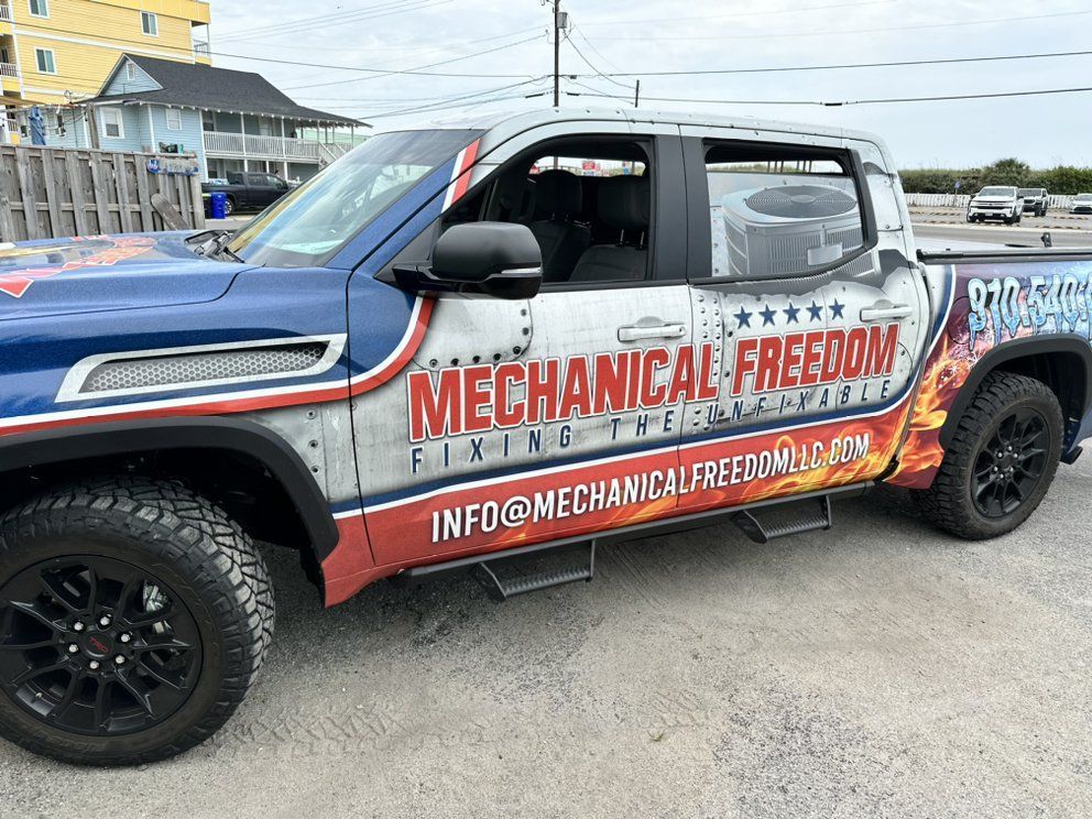 Mechanical Freedom LLC HVAC installation and repair truck in Wilmington, NC