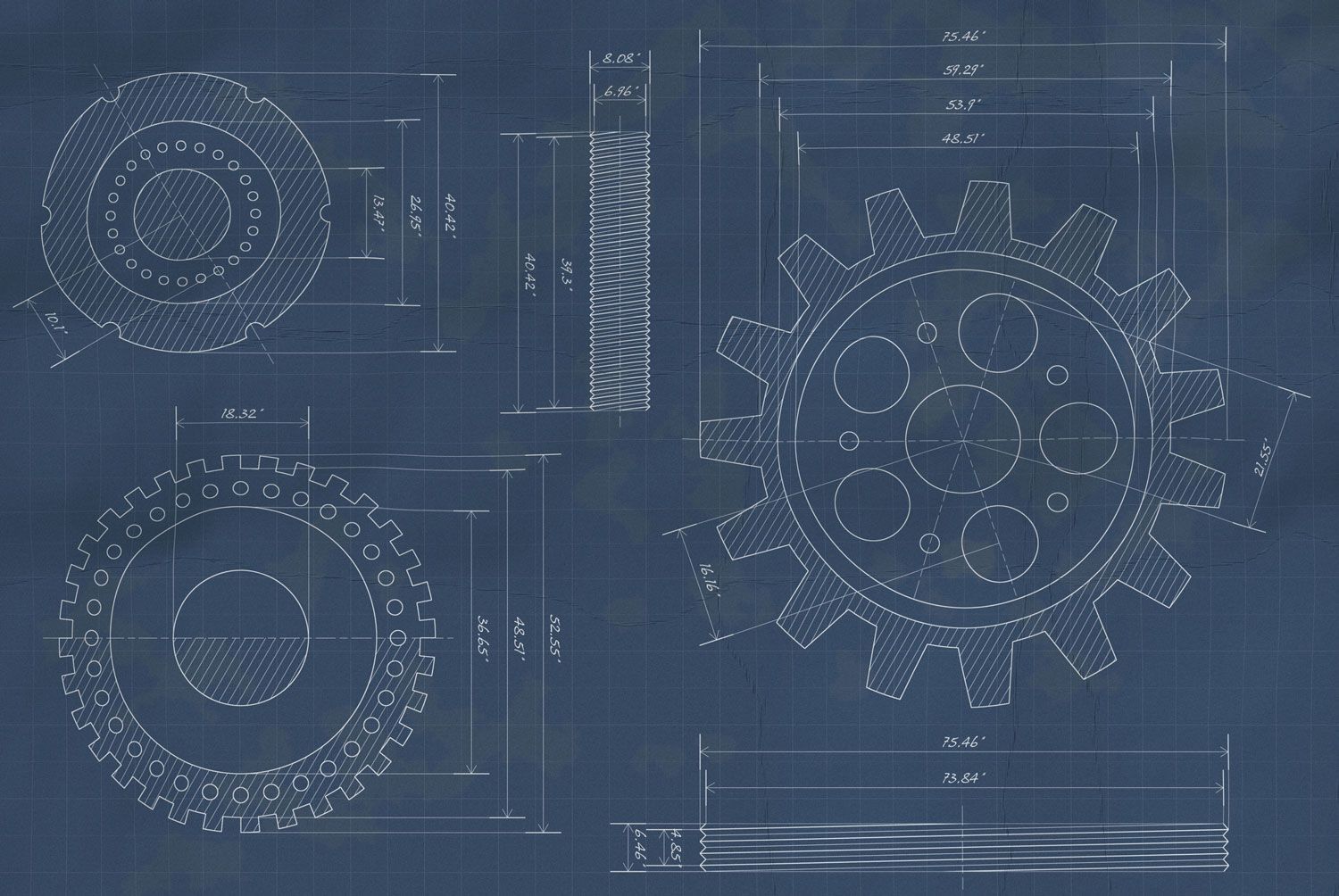 A blueprint of a gear on a chalkboard