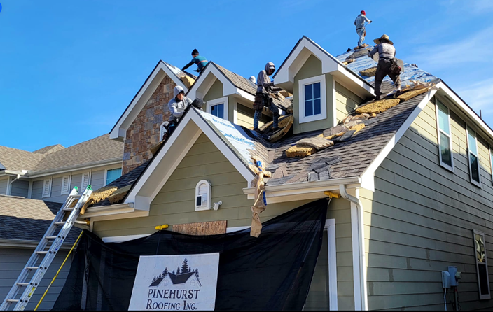 A house is being remodeled in a residential neighborhood.