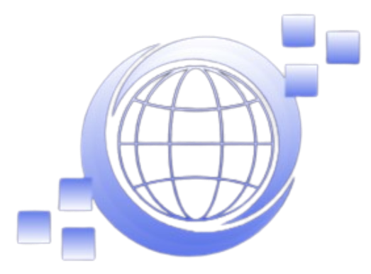 A blue and white globe with squares around it