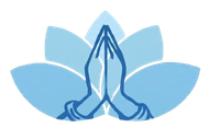 Blue lotus flower with hands in prayer position.