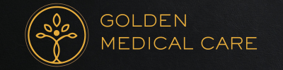 The logo for golden medical care shows a tree in a circle.