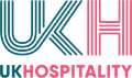 The logo for ukhospitality is a blue and pink logo with lines.