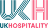 The logo for ukhospitality is a blue and pink logo with lines.