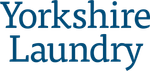 The logo for yorkshire laundry is blue and white on a white background.