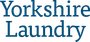 The logo for yorkshire laundry is blue and white on a white background.